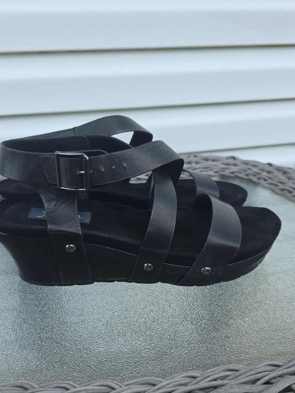 Natural Reflections Black Strappy Ankle Buckle Sandals